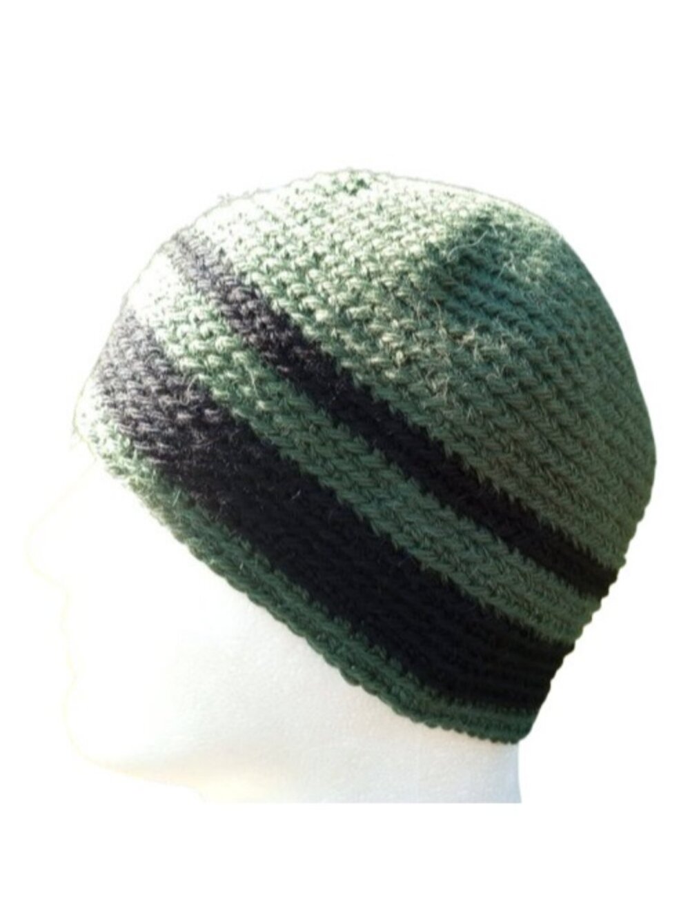 Men's Beanie Alpaca Hat Handmade Wool Cap Crochet Slouch Hiking Skiing Green